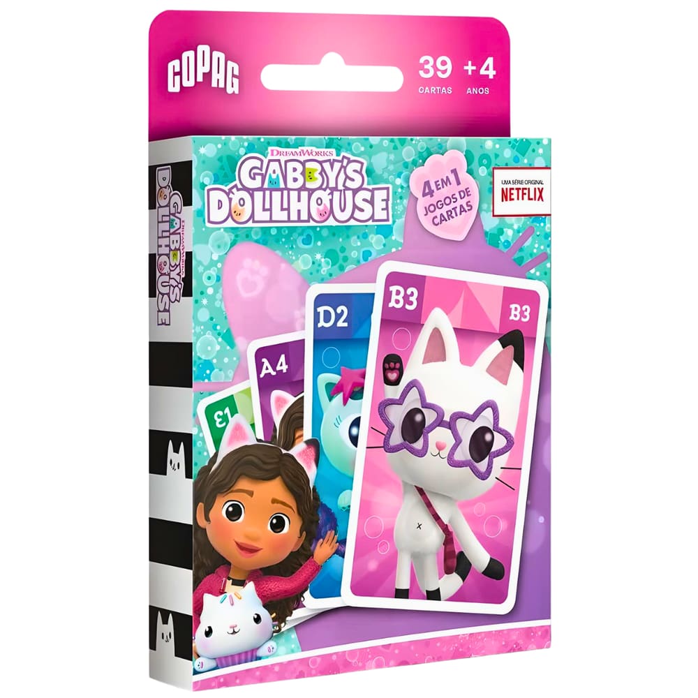 Jogo de Cartas Infantil Gabby’s Dollhouse 4 em 1 Copag