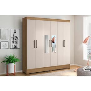 Guarda Roupa 6 Portas (2 c/ Espelho) e 3 Gavetas Prático Amêndola/Off White - Demóbile