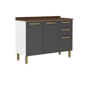 Gabinete de Cozinha Modulado c/ Tampo Bella c/ 3 Portas e 2 Gavetas 120cm Grafite - Bertolini
