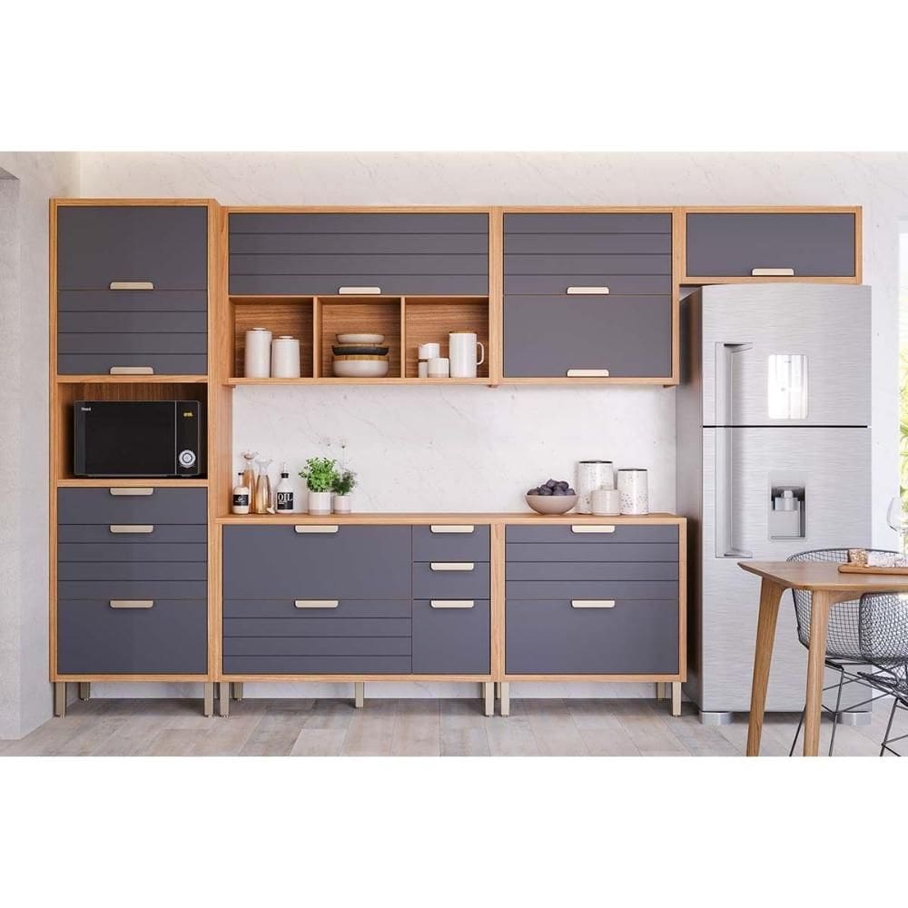 Cozinha Modulada MGM Eloise 6 Peças (3Aéreos+2Balcões+1Paneleiro) CZ026 Freijo/Titanium-MGM