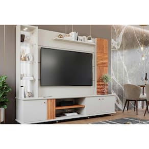 Estante p/ Sala até 60 Pol Riviera c/ Espelho e 3 Portas 216x186cm Off White/Cinamomo - Permóbili