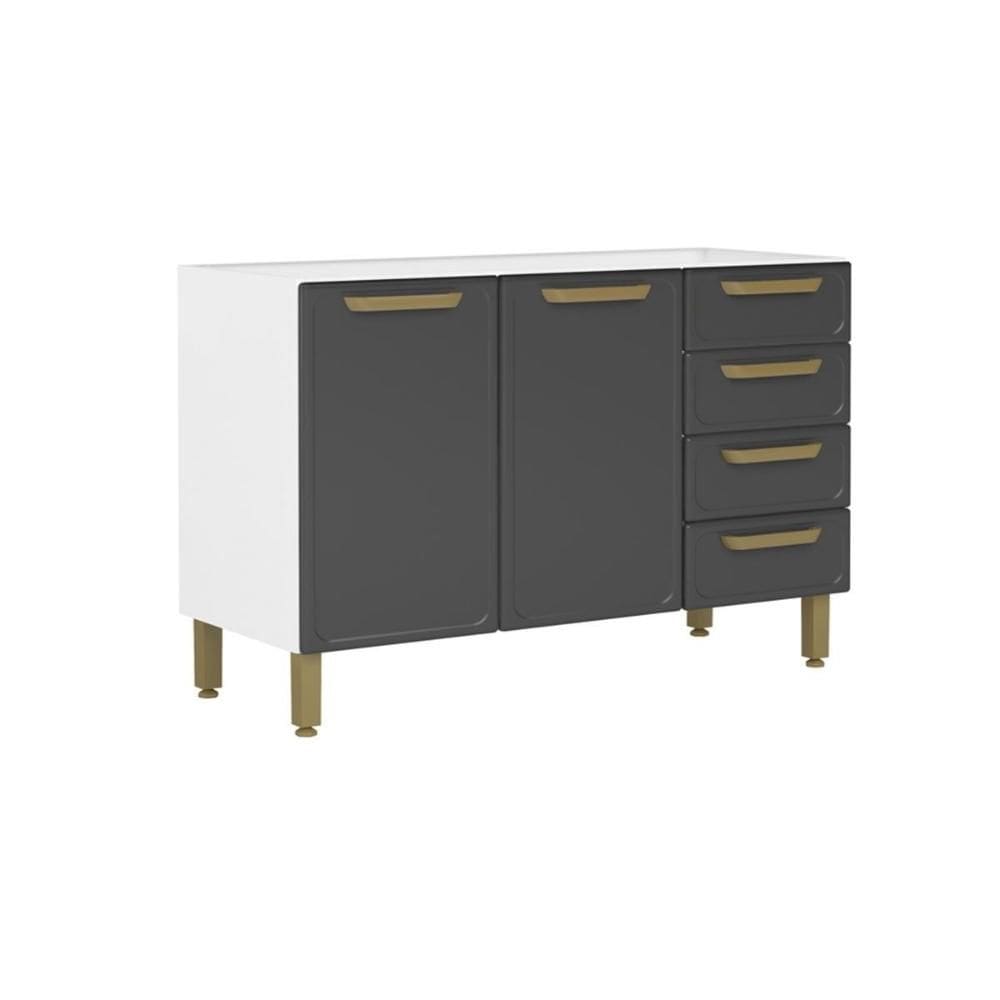 Balcão de Cozinha Modulado Bella c/ 2 Portas e 4 Gavetas s/ Tampo 120cm Grafite - Bertolini
