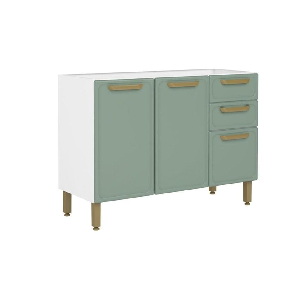 Balcão de Cozinha Modulado Bella c/ 3 Portas e 2 Gavetas s/ Tampo 120cm Verde - Bertolini