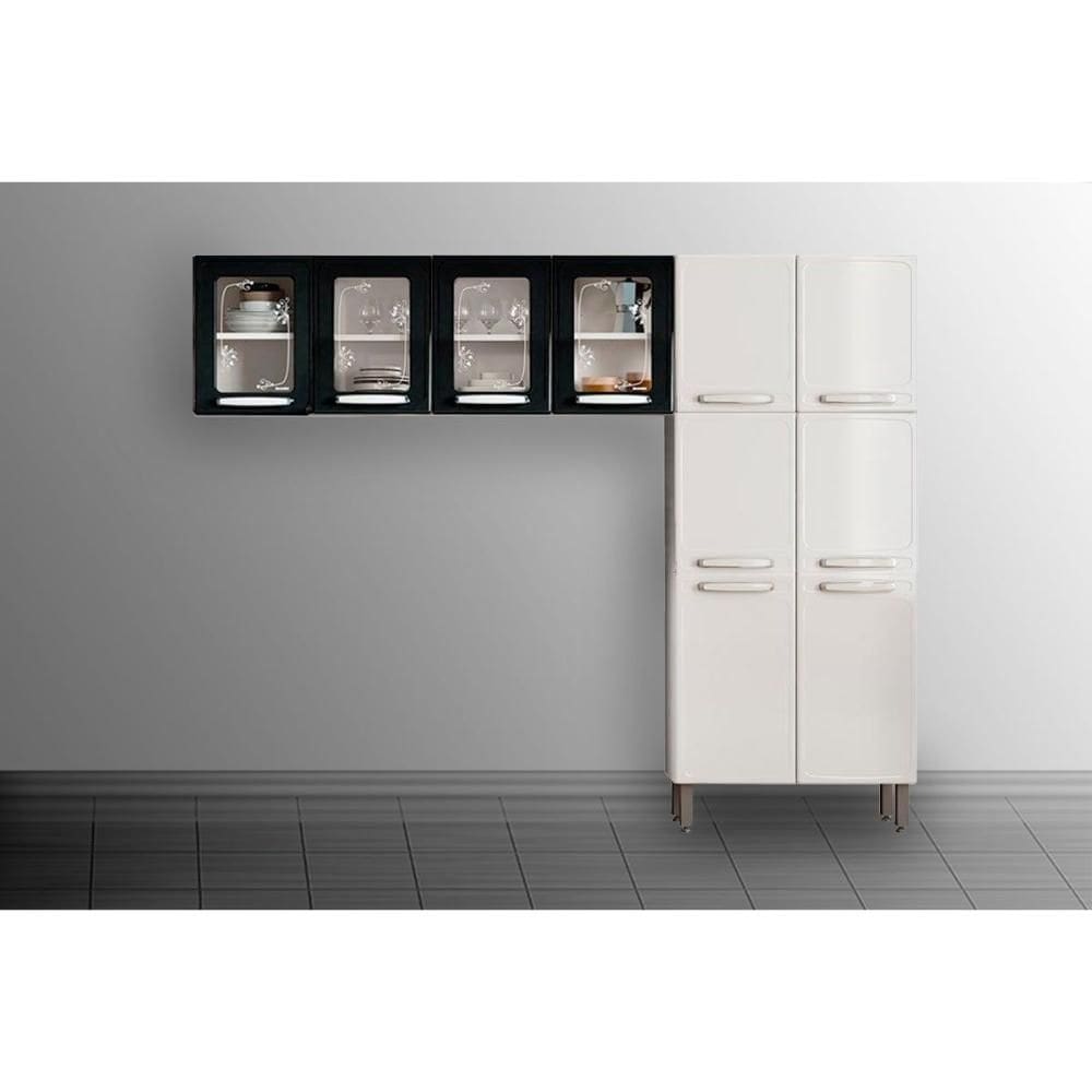 Cozinha Modulada Bertolini Evidence 3 Peças (2Aéreos+1Paneleiro) CPT64 Branco/Preto-Bertolini