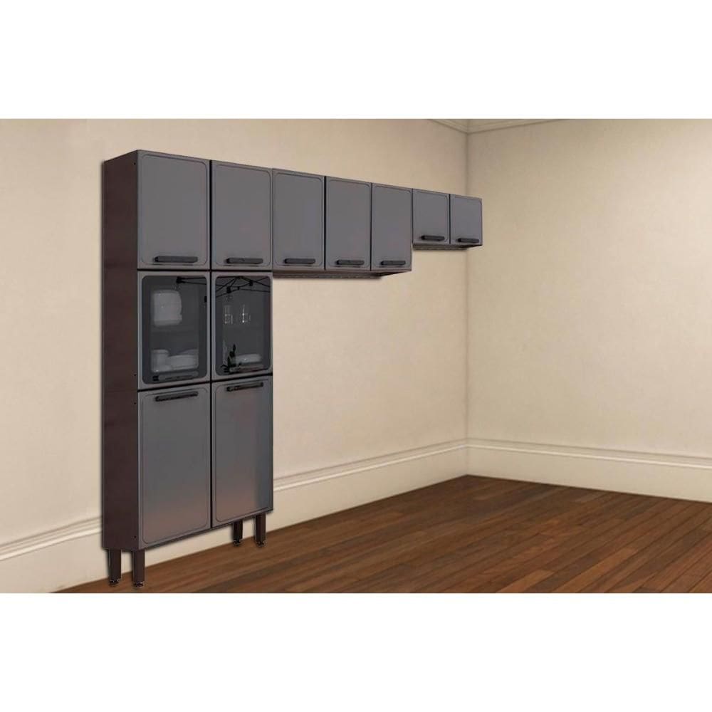 Cozinha Modulada Bertolini Estilo 3 Peças (2Aéreos+1Paneleiro) CPT90 Cinza/Grafite-Bertolini