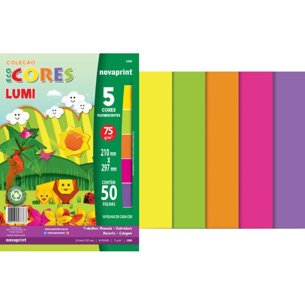Bloco Ecocores Lumi A4 75g/m² 50Fls - Novaprint