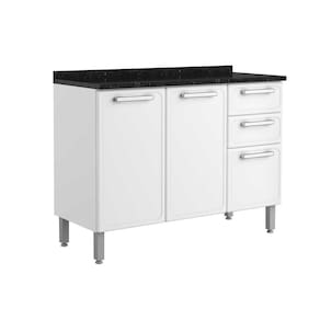 Gabinete p/ Pia Cozinha Balcão c/ Tampo Gourmet 7124 c/ 3 Portas e 2 Gavetas 120cm Branco - Bertolini