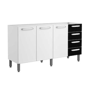 Gabinete p/ Pia Cozinha Balcão Evidence 7028 c/ 3 Portas 4 Gavetas s/ Tampo 160cm Branco/Preto - Bertolini