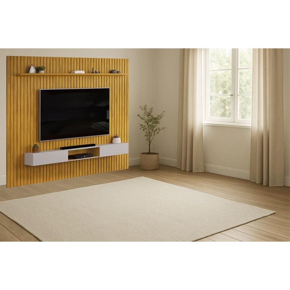 Painel Quarto p/ TV Trento 275x240cm Cedro/Bali - DJ Móveis