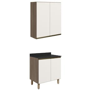 Armario Aereo Balcao 2 Portas 70cm MDF Kali Carvalho Toq Off White Cetim Nicioli