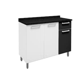 Gabinete p/ Pia Cozinha Balcão c/ Tampo Múltipla 6112 c/ 3 Portas e 1 Gaveta 105cm Branco/Preto - Bertolini