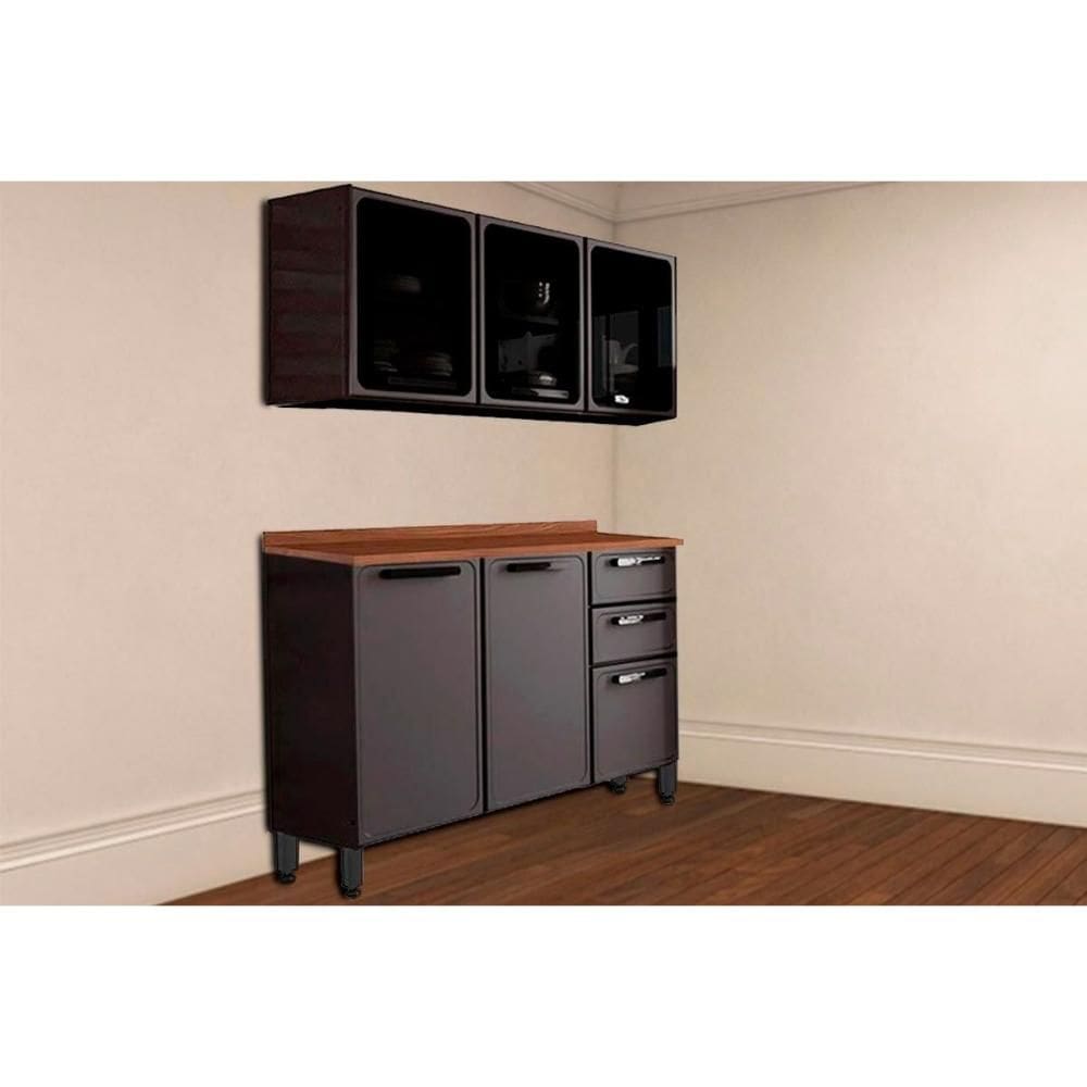 Cozinha Modulada Bertolini Estilo 2 Peças (1Aéreo+1Balcão) C2P12 Cinza/Grafite-Bertolini