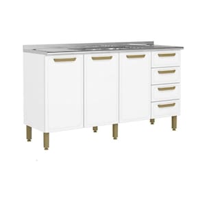 Gabinete de Cozinha Modulado c/ Pia Bella c/ 3 Portas e 4 Gavetas 160cm Branco - Bertolini
