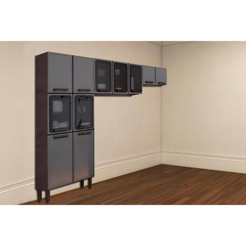 Cozinha Modulada Bertolini Estilo 3 Peças (2Aéreos+1Paneleiro) CPT88 Cinza/Grafite-Bertolini