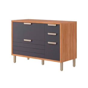 Gabinete p/ Pia Cozinha Balcão c/ Tampo Eloise c/ 4 Gavetas e 1 Porta Basculante Riscada 120 cm Cinamomo/Titanium - MGM