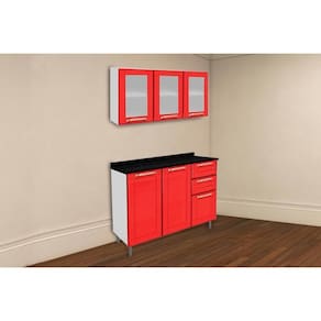 Cozinha Modulada Bertolini Colors 2 Peças (1Aéreo+1Balcão) C2P18 Branco/Vermelho - Bertolini