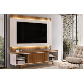 Estante p/ Sala até 75 Pol Loren c/ Nicho 201x58cm Freijo/Off White - DJ Móveis