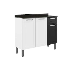 Gabinete p/ Pia Cozinha Balcão c/ Tampo Dona Maria 6173 c/ 3 Portas e 1 Gaveta 105cm Branco/Preto - Bertolini