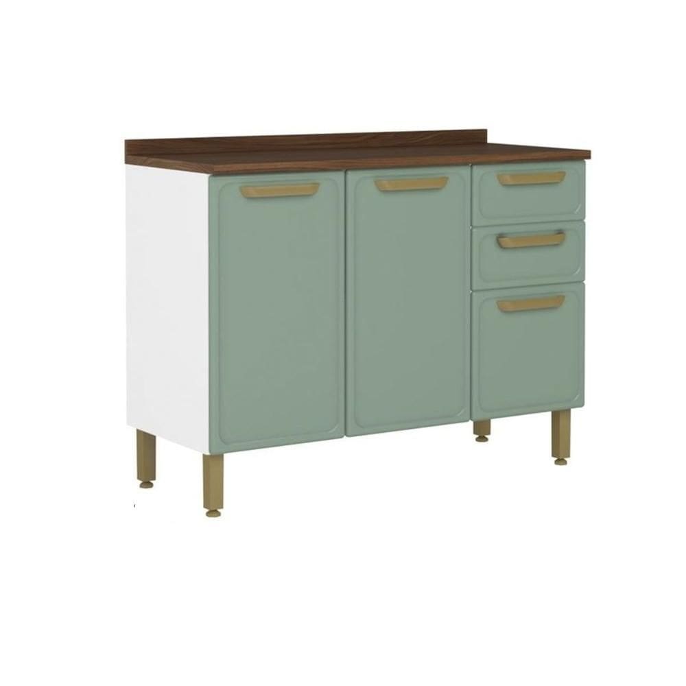Balcão de Cozinha Modulado c/ Tampo Bella c/ 3 Portas e 2 Gavetas 120cm Verde - Bertolini