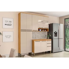 Cozinha Modulada Ronipa Nápoli Prime 3 Peças (1Aéreo+1Balcão+1Paneleiro) C3P02 Amendoa/Off White-Ronipa