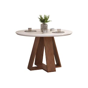 Mesa p/ Cozinha Kiara c/ Tampo Madeirado c/ Vidro Redondo 103x103cm Freijo/Off White - DJ Móveis