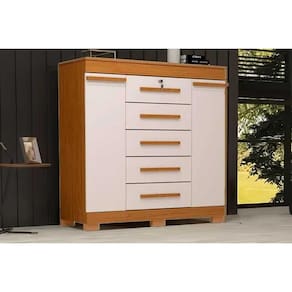 Cômoda Solteiro 2 Portas e 5 Gavetas Diana Nature/Off White - ACP