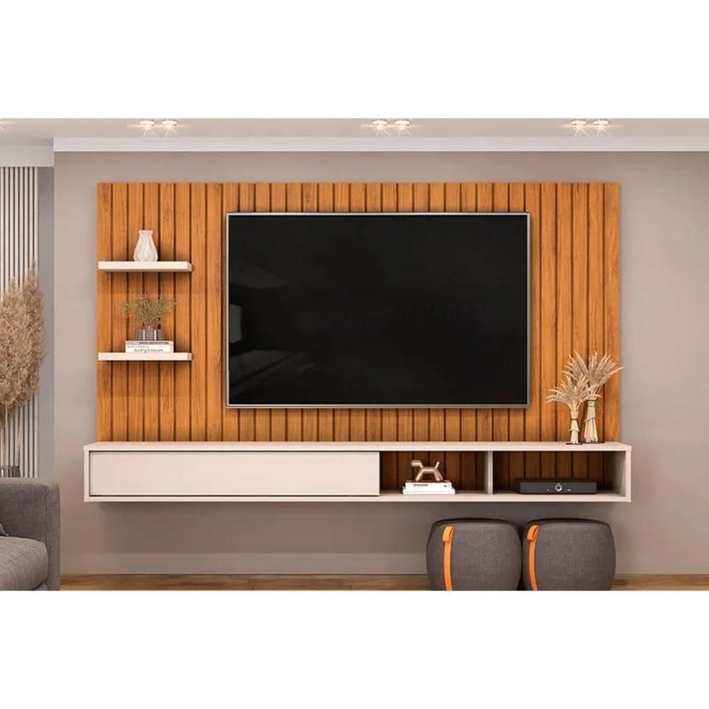 Painel Quarto p/ TV até 60 Pol Friz 179x108cm Freijo/Off White - DJ Móveis