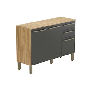 Balcão de Cozinha Modulado c/ Tampo Carménère c/ 3 Portas e 2 Gavetas 120cm Amendoa/Grafite - Ronipa