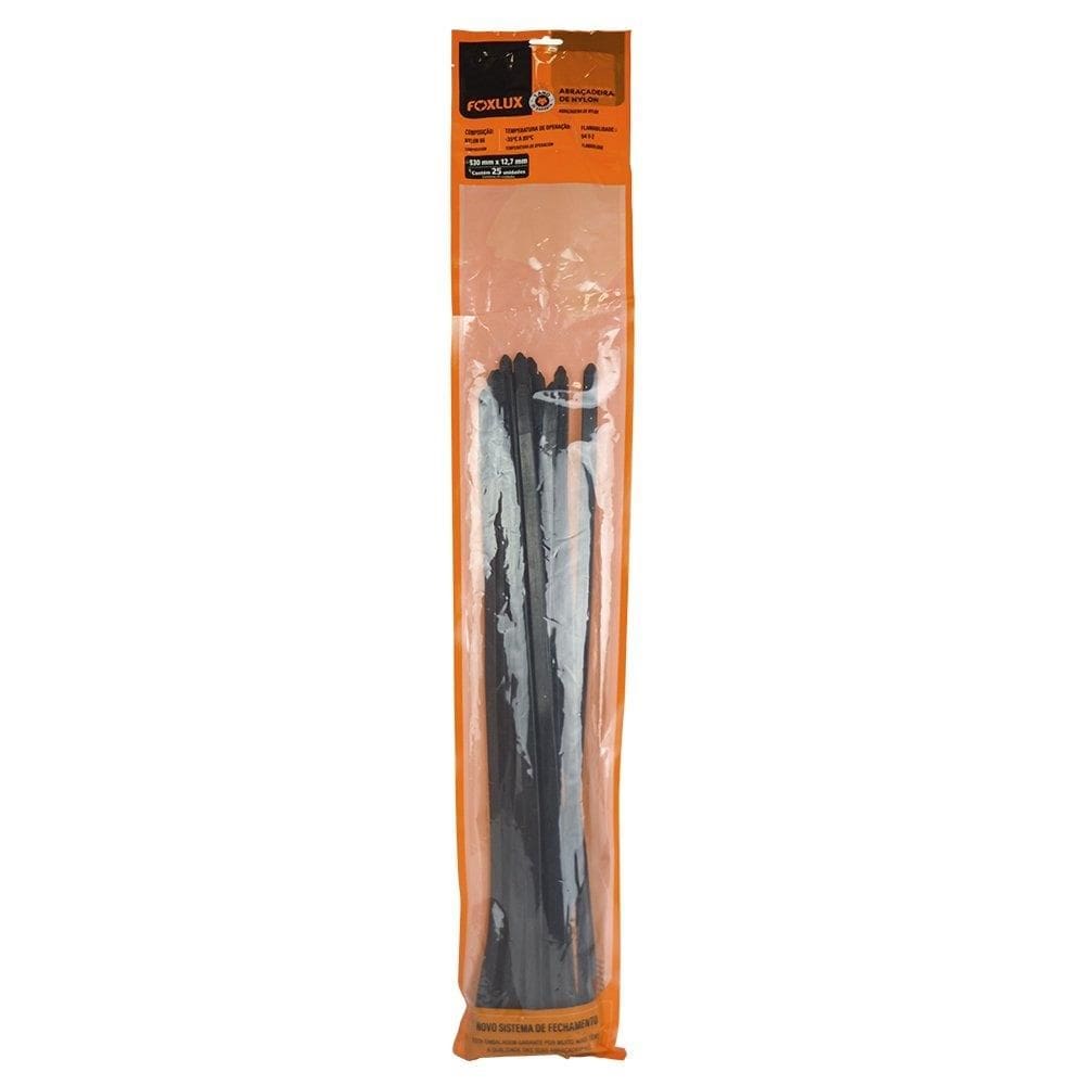 Abraçadeira Nylon Foxlux 530mm x 12,7mm Preto - Embalagem com 25 Unidades