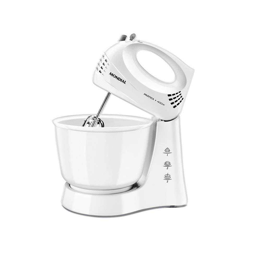 Batedeira Mondial Prática B44W - 3 Velocidades + Turbo, 1 Tigela, 400W, Branca