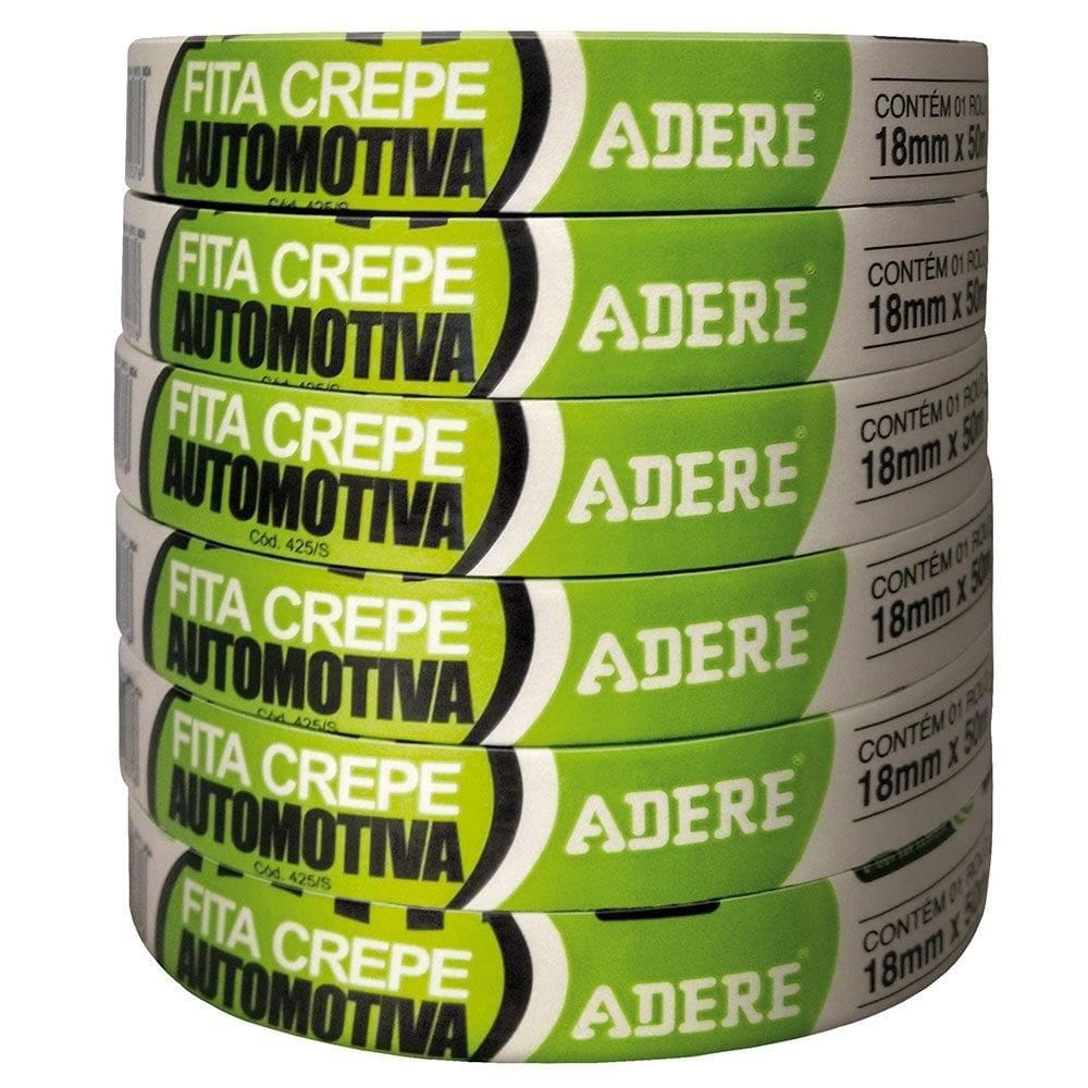 Fita Crepe Adere Alta Resistencia Automotiva Referencia 425 18mmx50M - Embalagem com 6 Unidades