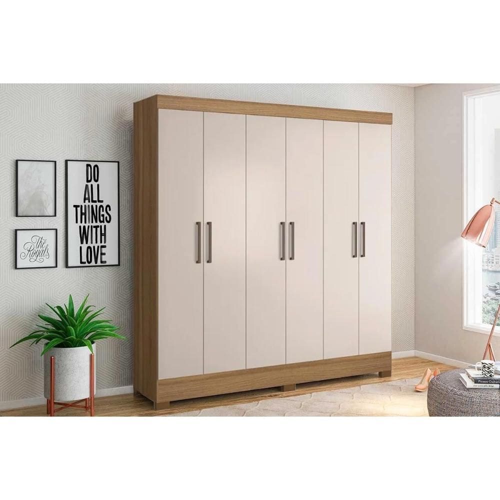 Guarda Roupa 6 Portas e 3 Gavetas Prático Amêndola/Off White - Demóbile
