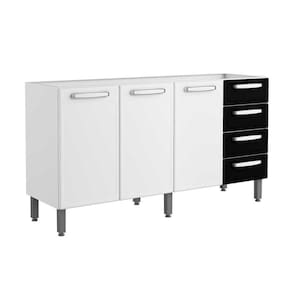Gabinete p/ Pia Cozinha Balcão Evidence 7028 c/ 3 Portas e 4 Gavetas s/ Tampo 160cm Branco/Preto - Bertolini