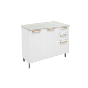 Gabinete p/ Pia Cozinha Balcão c/ Tampo Colors 6114 c/ 3 Portas e 2 Gavetas 105cm Branco - Bertolini
