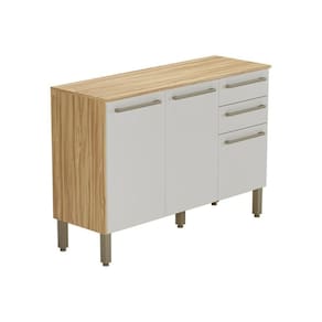 Gabinete p/ Pia Cozinha Balcão c/ Tampo Carménère c/ 3 Portas e 2 Gavetas 120cm Amendoa/Off White - Ronipa