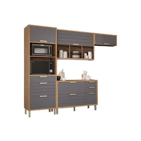 Kit de Cozinha Completa 4 Peças Eloise (2Aéreos+1Balcão+1Paneleiro) CZ028 Freijo/Titanium - MGM