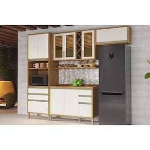 Cozinha Modulada Ronipa Tempranillo Tempranillo 5 Peças (2Aéreos+1Balcão+1TorreQuente+1Complemento) C5P75 Amendoa/Off White-Ronipa