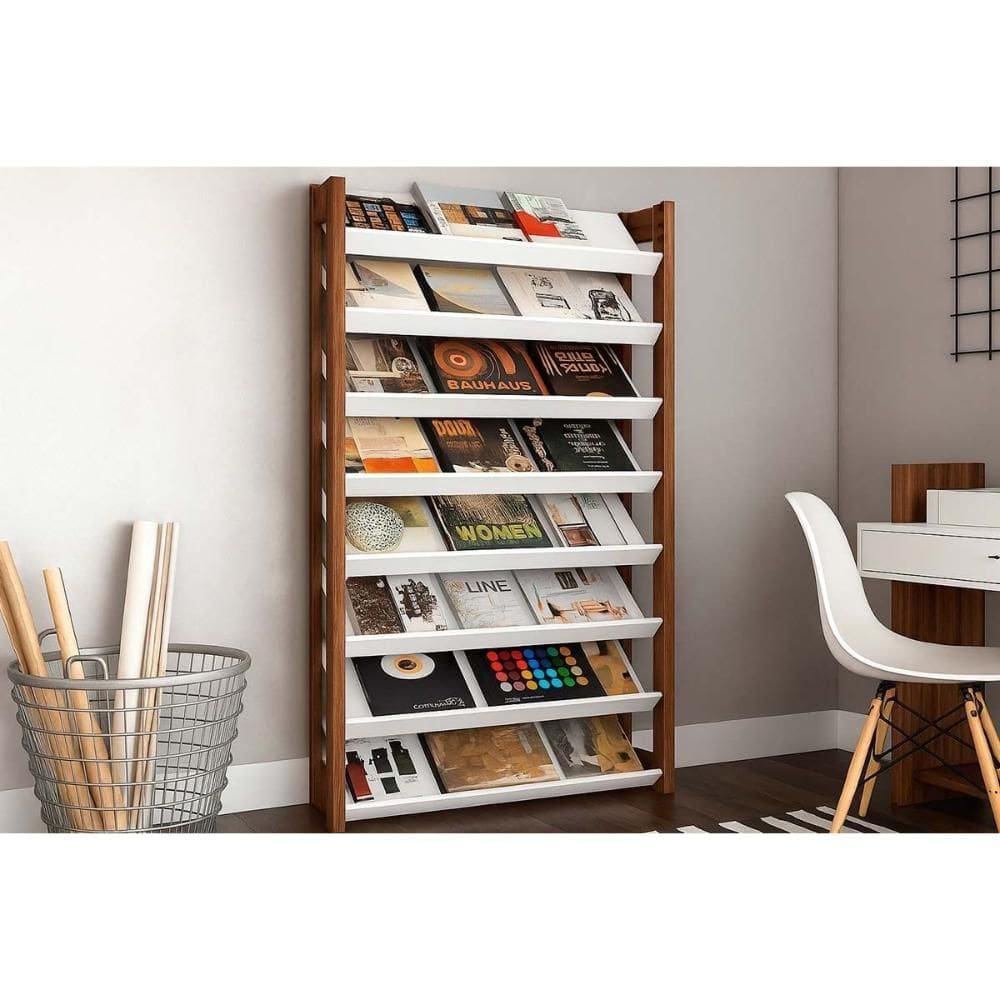 Armário Sapateira Casal Sapateira AZ1006 c/ 8 Prateleiras Branco/Nogal - Tecno Mobili