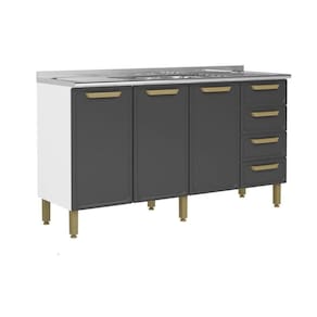Gabinete de Cozinha Modulado c/ Pia Bella c/ 3 Portas e 4 Gavetas 160cm Grafite - Bertolini