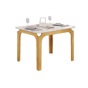 Mesa Multiuso Cozinha Marina c/ Tampo Madeirado c/ Vidro Curvo 120x80cm Cedro/Off White - DJ Móveis