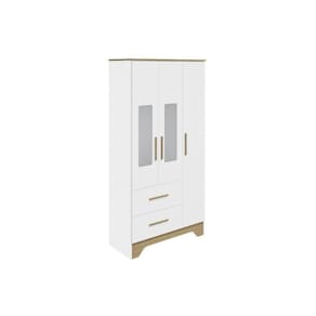 Guarda Roupa 3 Portas c/ (2 Cristal) e 2 Gavetas Popy Retrô Branco/Amendoa - Peroba