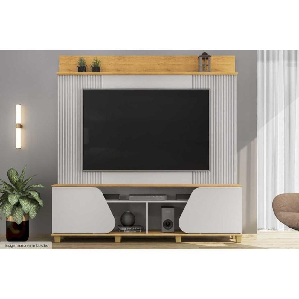 Rack Bancada c/ Painel p/ TV até 70 Pol Henry 2 Porta 182x184cm Bali/Cedro - DJ Móveis