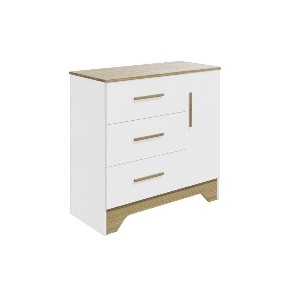 Cômoda Bebê Popy Retrô c/ 1 Porta e 3 Gavetas Branco/Amendoa - Peroba