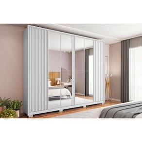 Guarda Roupa 6 Portas (4 c/ Espelho) e 4 Gavetas Apollo Double Lux Branco - Caemmun