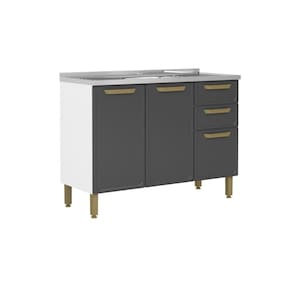 Gabinete de Cozinha Modulado c/ Pia Bella c/ 3 Portas e 2 Gavetas 120cm Grafite - Bertolini