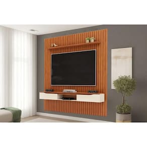 Painel Home p/ TV Isac 223x240cm Freijo/Off White - DJ Móveis