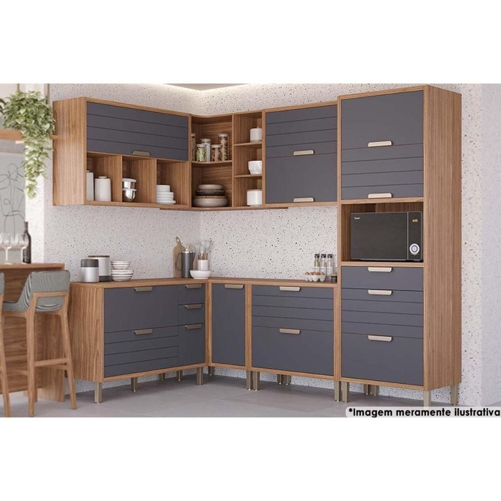 Cozinha Modulada MGM Eloise 7 Peças (3Aéreos+3Balcões+1Paneleiro) CZ029 Freijo/Titanium-MGM