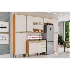 Módulo Cozinha Ronipa Nápoli Prime 5 Peças (2Aéreos+1Balcão+2Paneleiros) C5P96 Amendoa/Off White-Ronipa