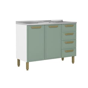 Gabinete de Cozinha Modulado c/ Pia Bella c/ 2 Portas e 4 Gavetas 120cm Verde - Bertolini