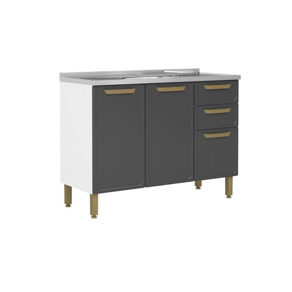 Balcão de Cozinha Modulado c/ Pia Bella c/ 3 Portas e 2 Gavetas 120cm Grafite - Bertolini
